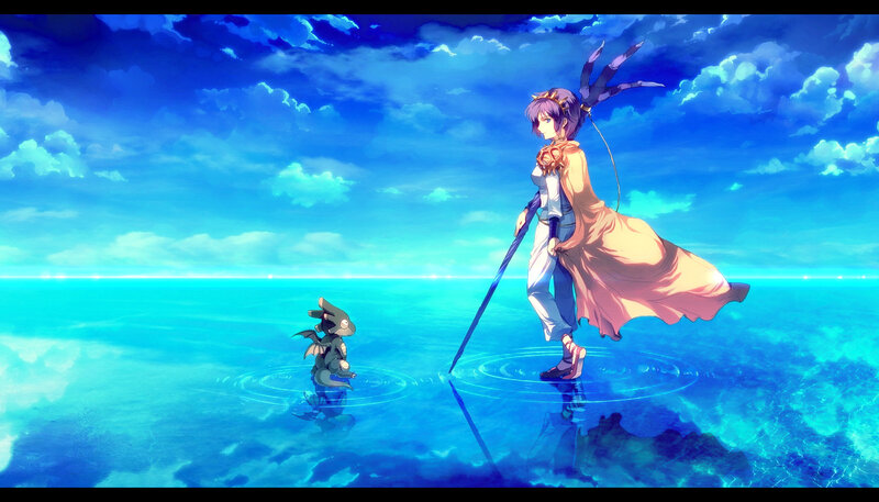 Anime Girl with Dragon — Blue, Serene