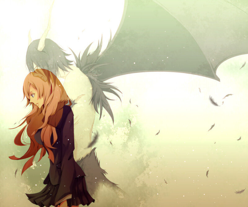 anime girl with dragon companion