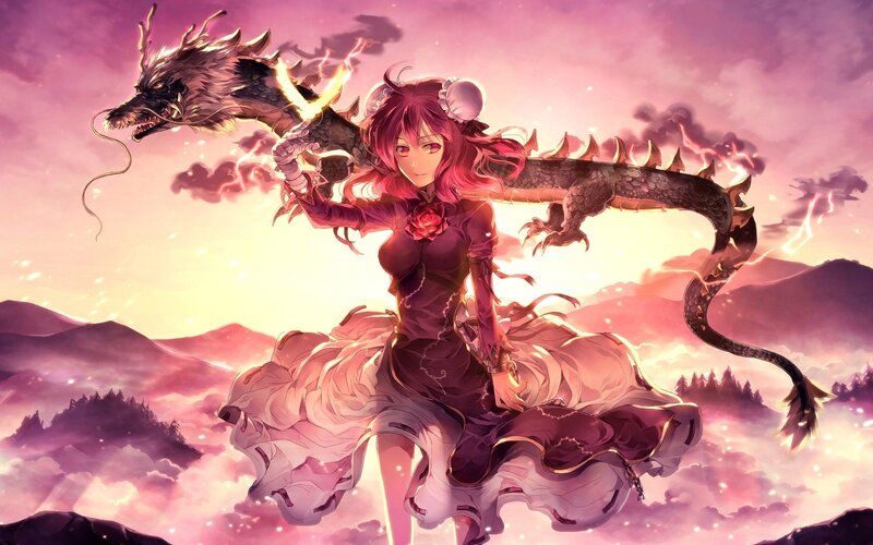 Anime girl with dragon companion