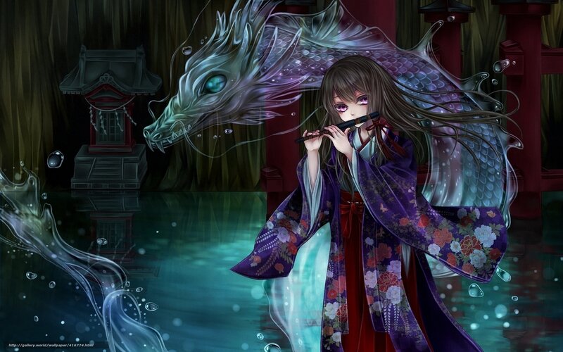 Anime girl with dragon flute