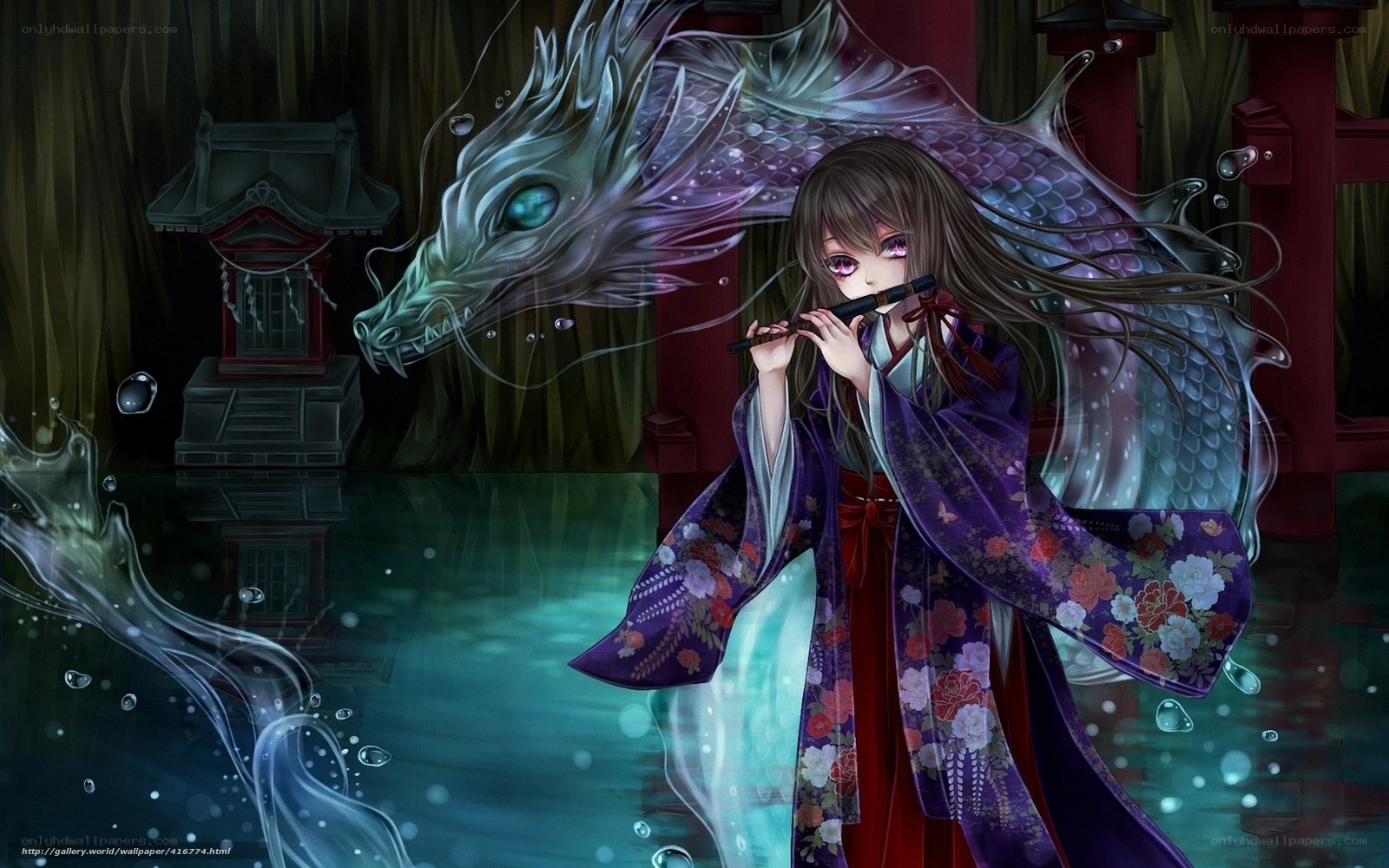 Anime girl with dragon flute
