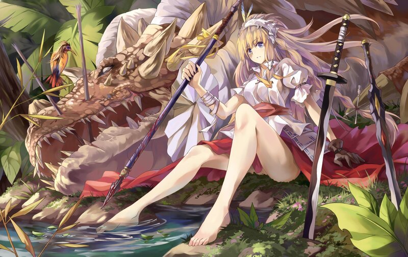 Anime girl with dragon in jungle