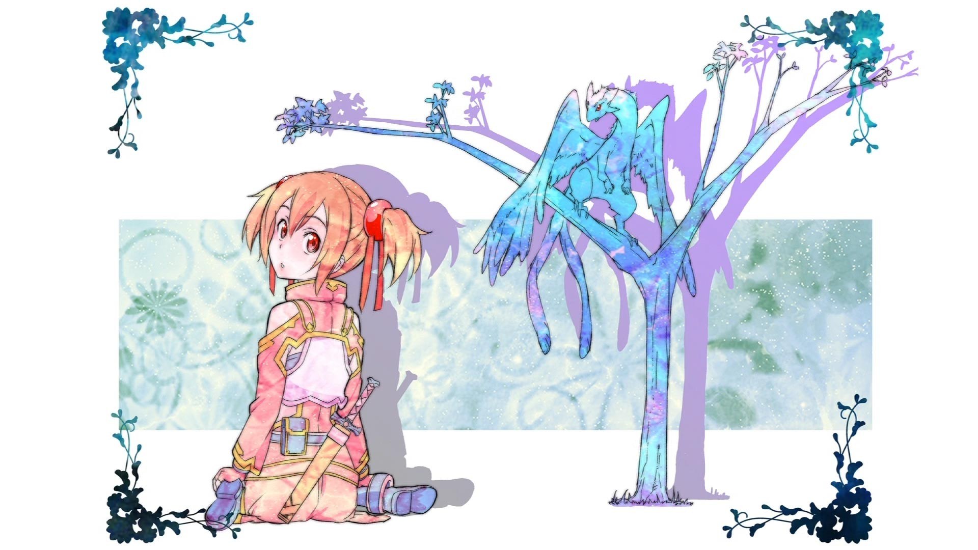 anime girl with dragon in tree