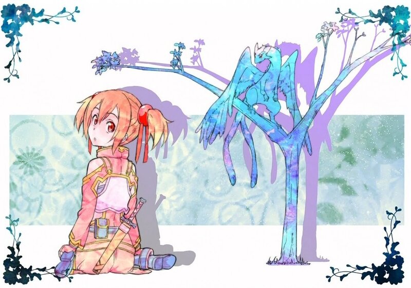 Anime Girl with Dragon — Pink, Serene, Spring, Digital Art