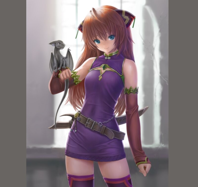 Anime Girl with Dragon — Purple, Calm