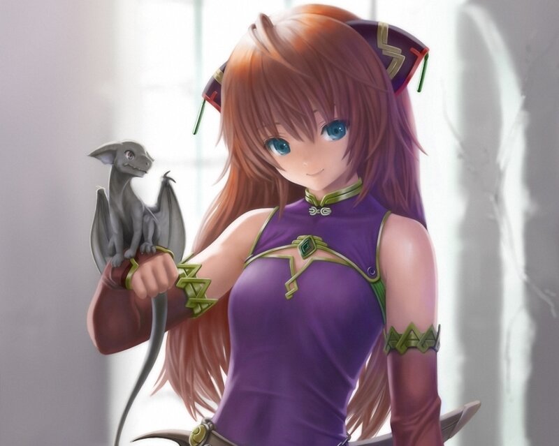 Anime Girl with Dragon — Purple