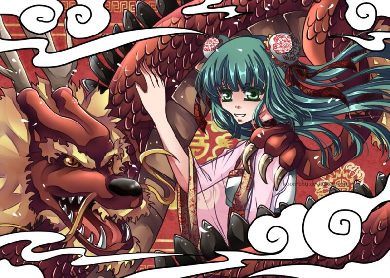 Anime Girl with Dragon — Red, Dramatic, Manga