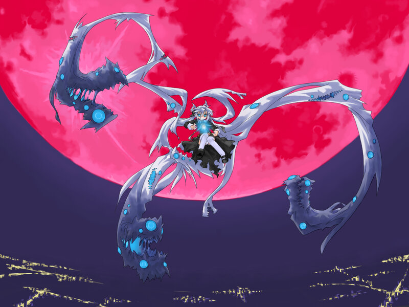 Anime Girl with Dragon — Red, Dramatic