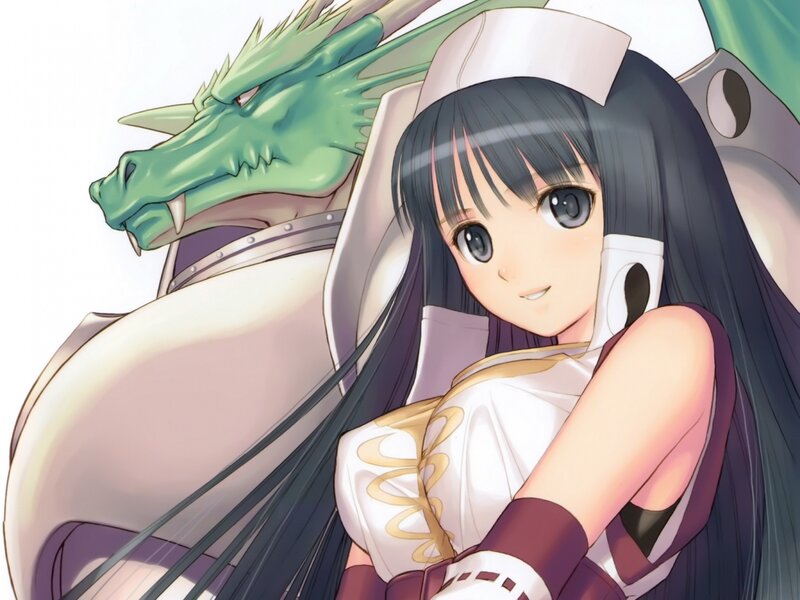 Anime Girl with Dragon — White, Calm