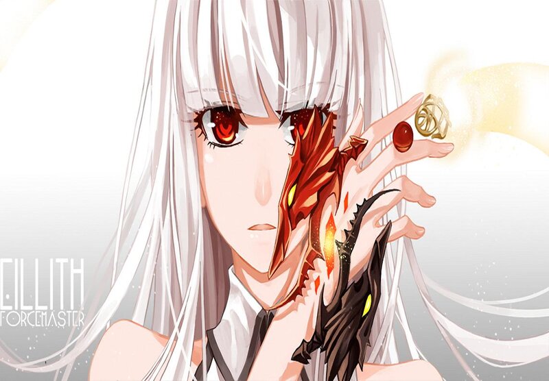 Anime Girl with Dragon — White, Dramatic, Digital Art