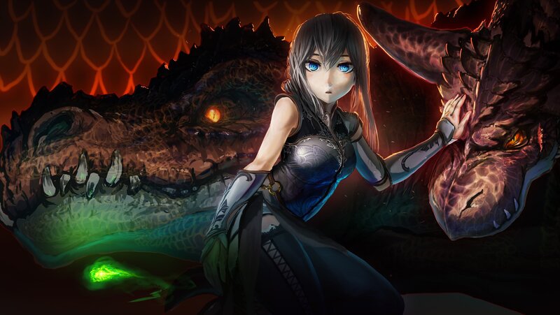 Anime Girl with Dragons — Black