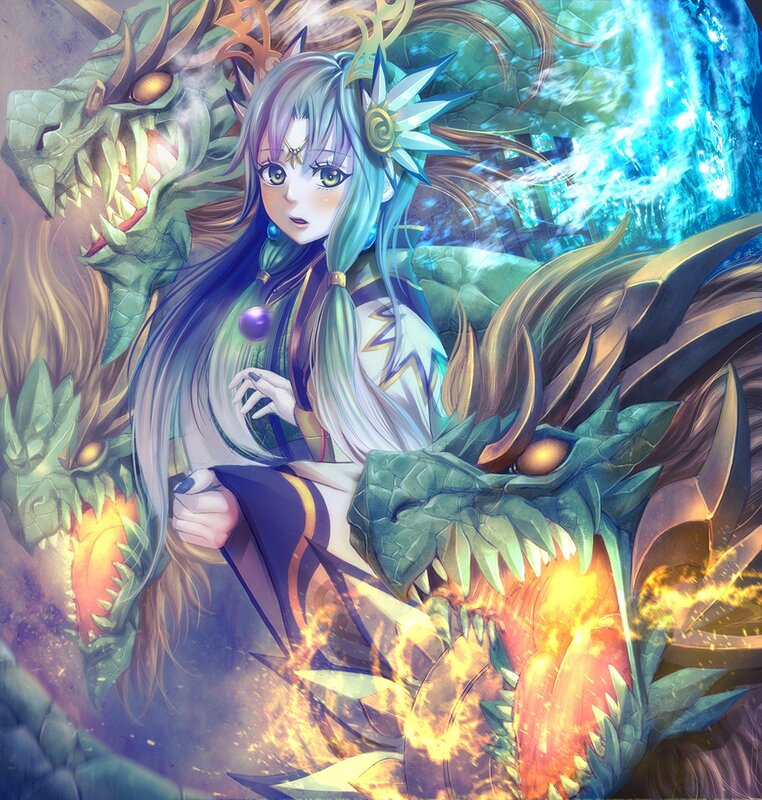 Anime Girl with Dragons — Blue
