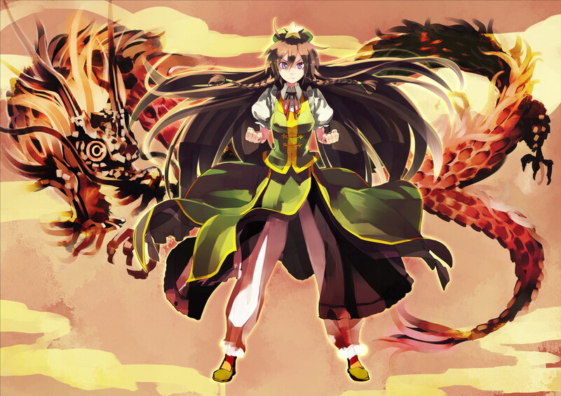 Anime Girl with Dragons — Brown