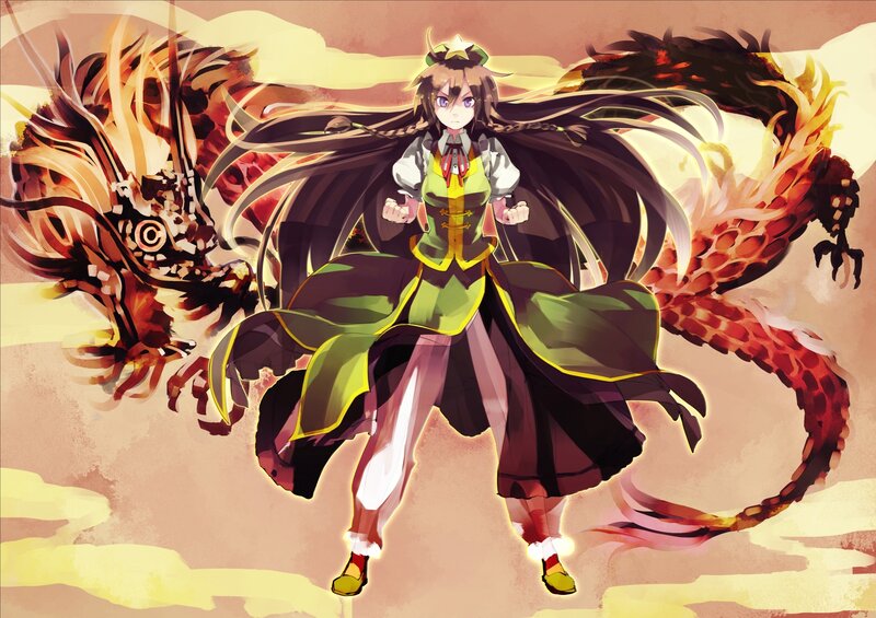 Anime Girl with Dragons — Green