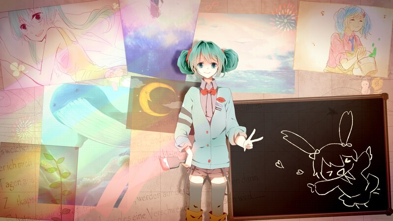 anime girl with drawings