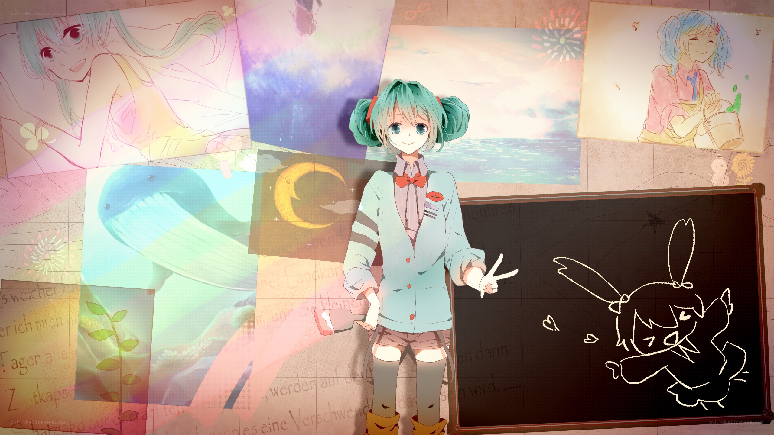 anime girl with drawings