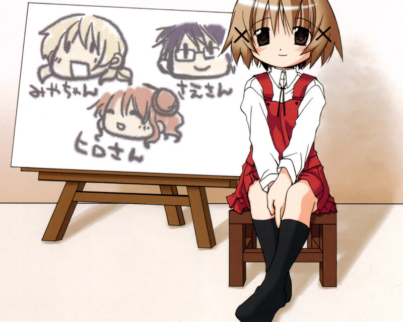 Anime girl with drawings