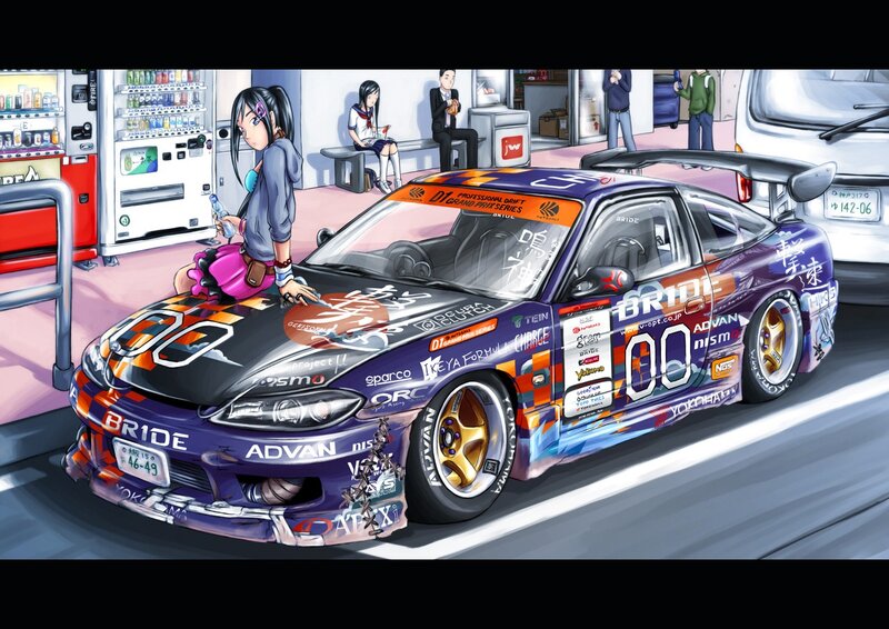 anime girl with drift car
