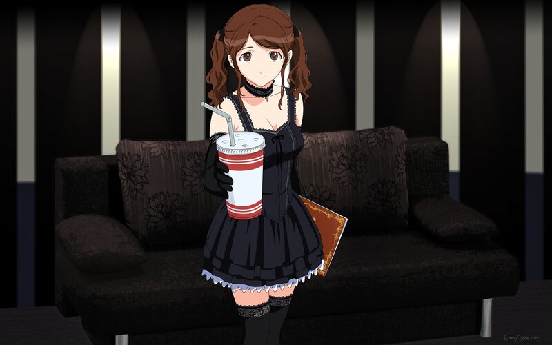 anime girl with drink