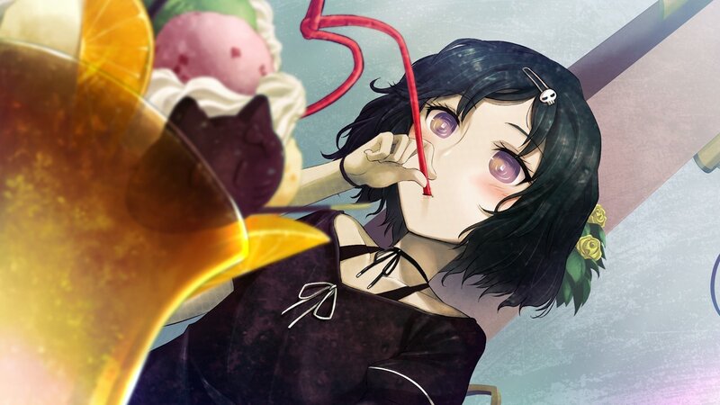 anime girl with drink