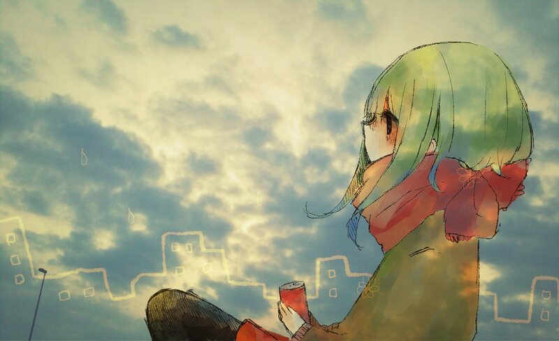 anime girl with drink