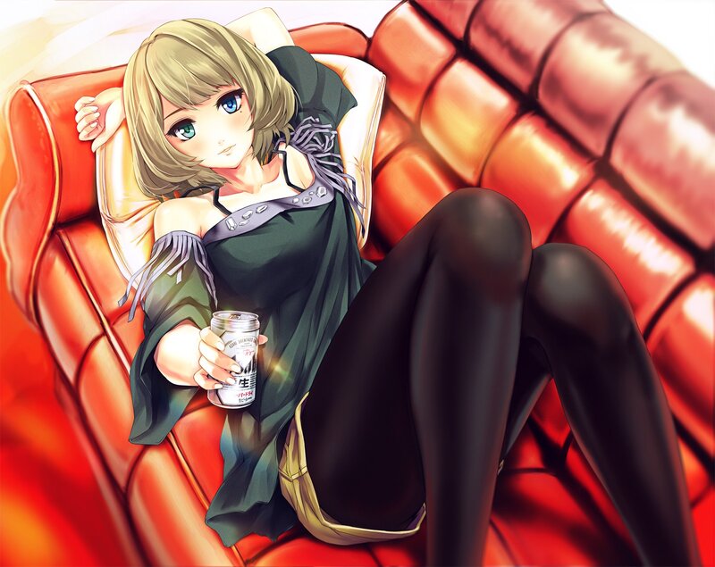 anime girl with drink