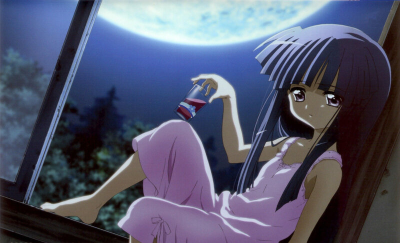 anime girl with drink at night