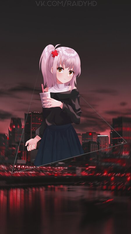 Anime Girl with Drink — Black