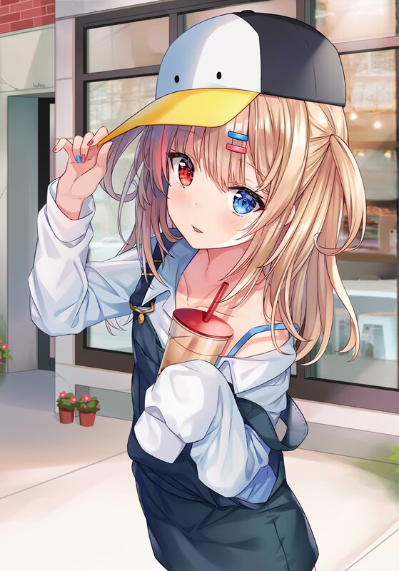 Anime Girl with Drink — Blue, Casual