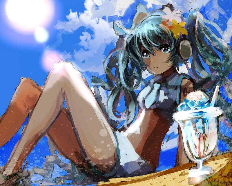 Anime Girl with Drink — Blue