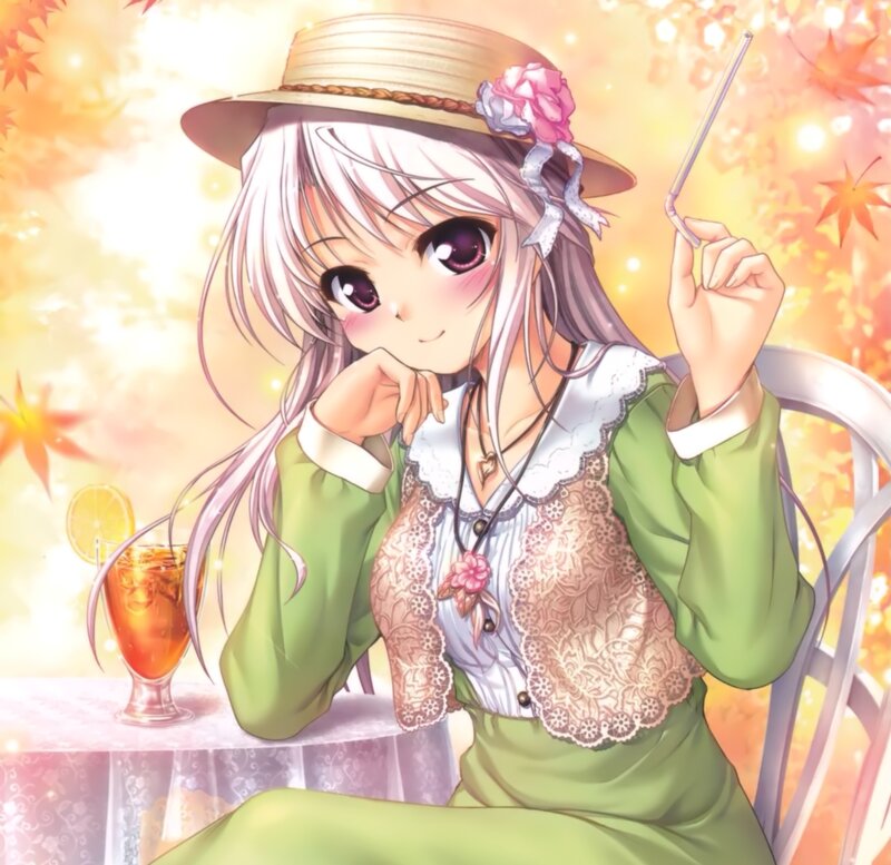 Anime Girl with Drink — Green