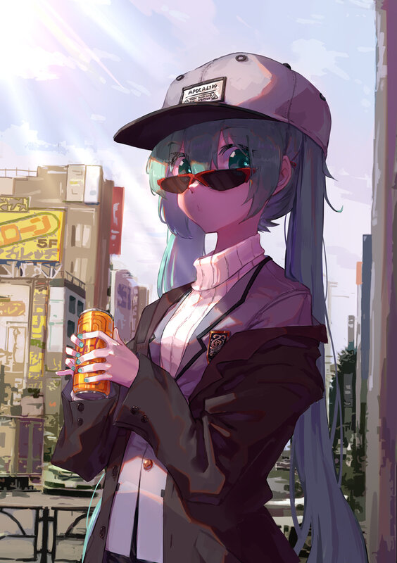Anime Girl with Drink — Purple
