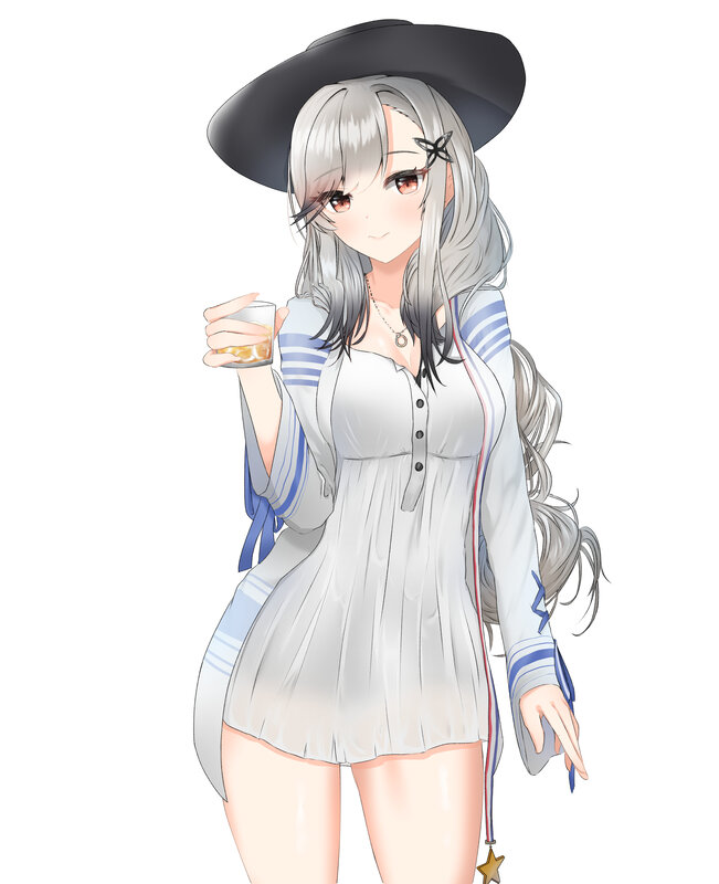 Anime Girl with Drink — White