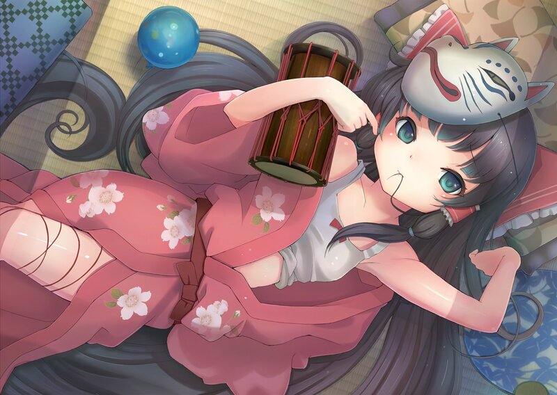 anime girl with drum and mask