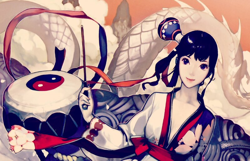 Anime Girl with Drum — White