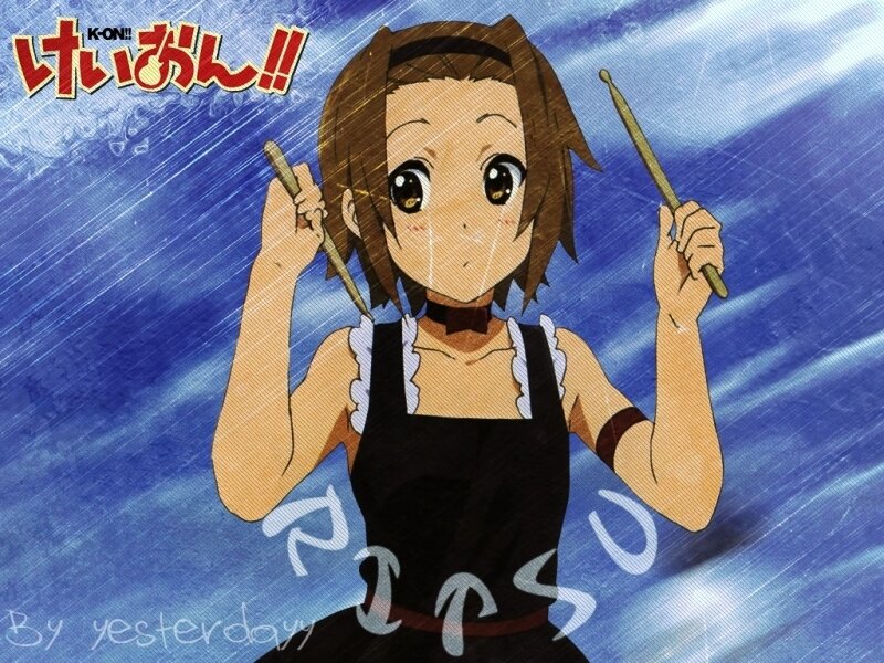 Anime Girl with Drumsticks — Blue