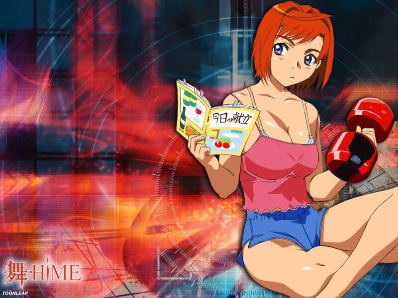 Anime Girl with Dumbbells — Red