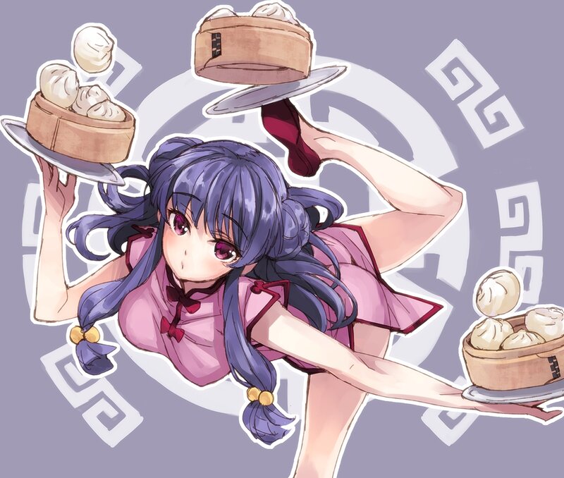 Anime Girl with Dumplings — Purple
