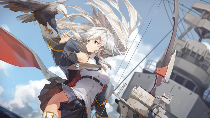 Anime Girl with Eagle — White