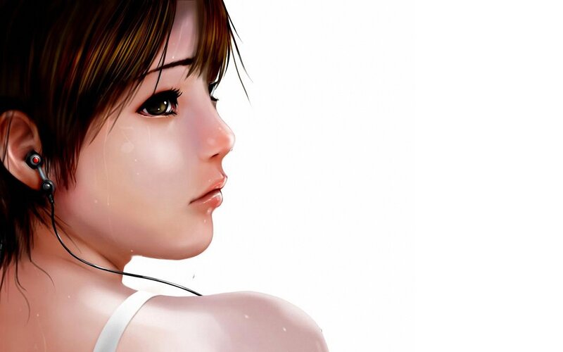 anime girl with earbuds