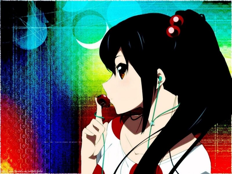 Anime Girl with Earbuds — Black