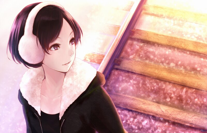 Anime Girl with Earmuffs — Pink