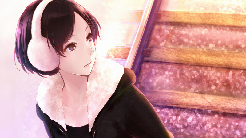 Anime Girl with Earmuffs — Purple