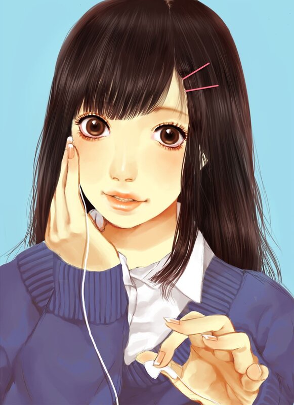 anime girl with earphones