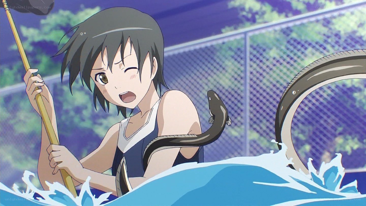 anime girl with eel in pool