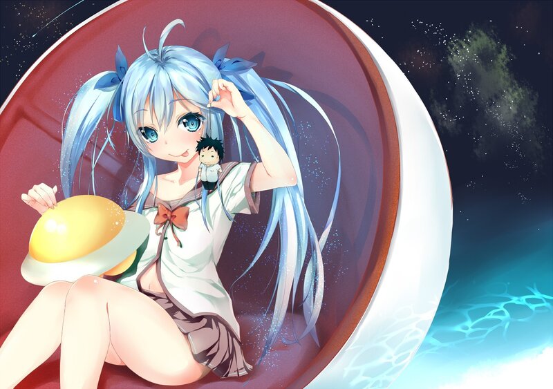 Anime girl with egg and doll
