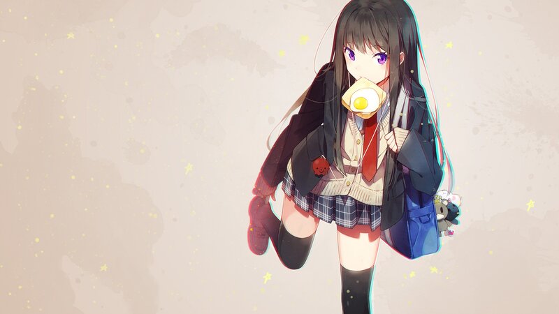 Anime Girl with Egg — Blue, Dreamy