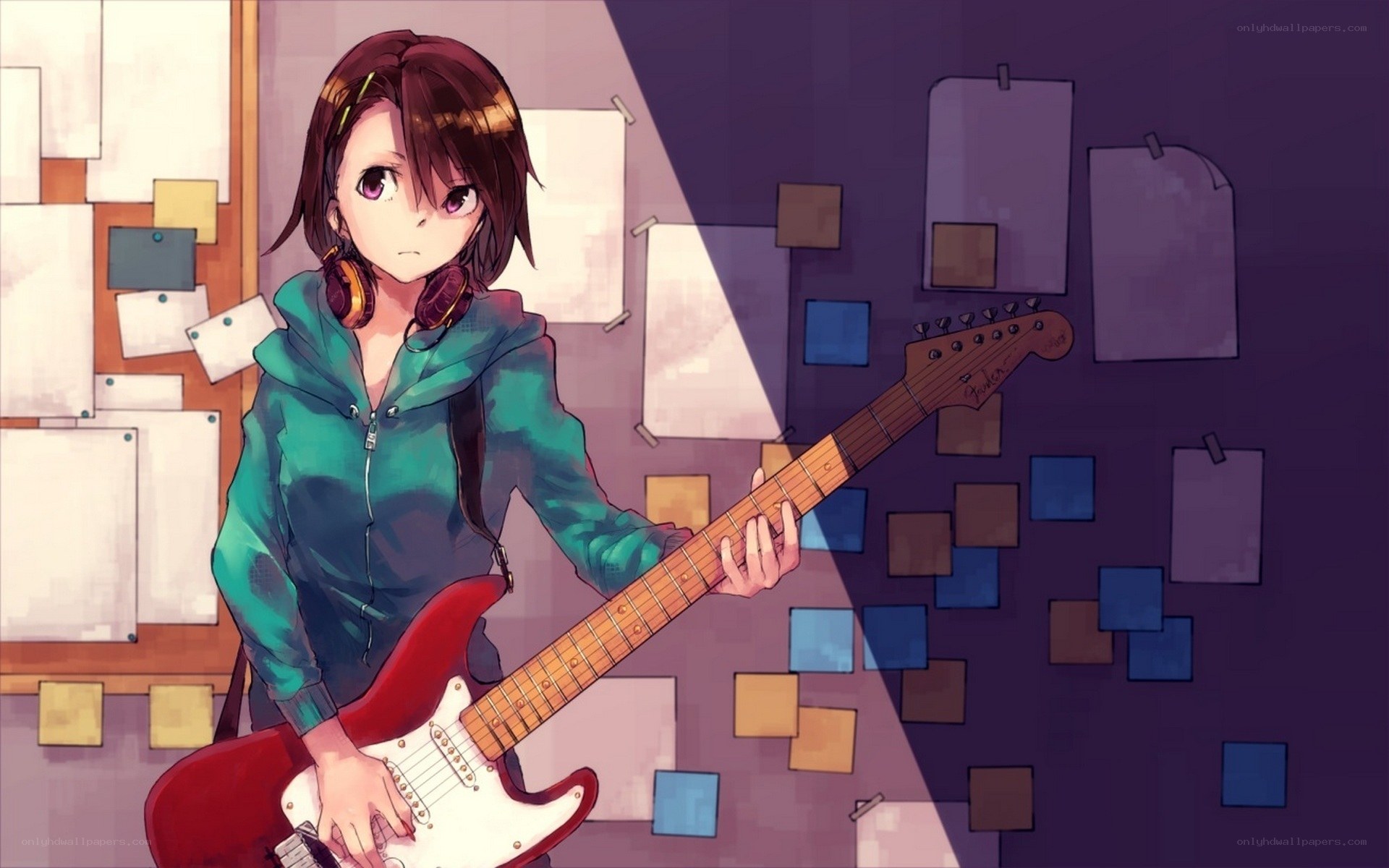 anime girl with electric guitar