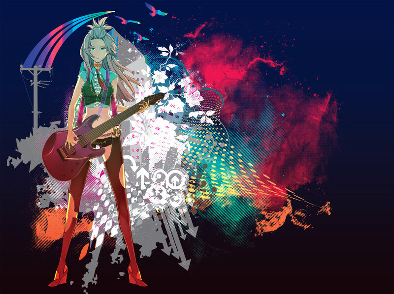 anime girl with electric guitar