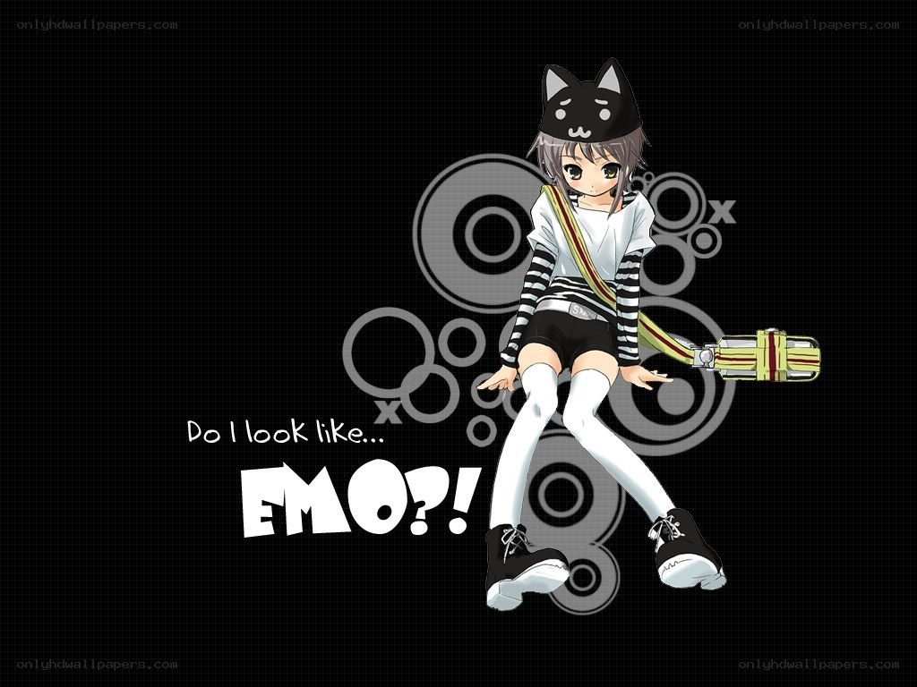 anime girl with emo text